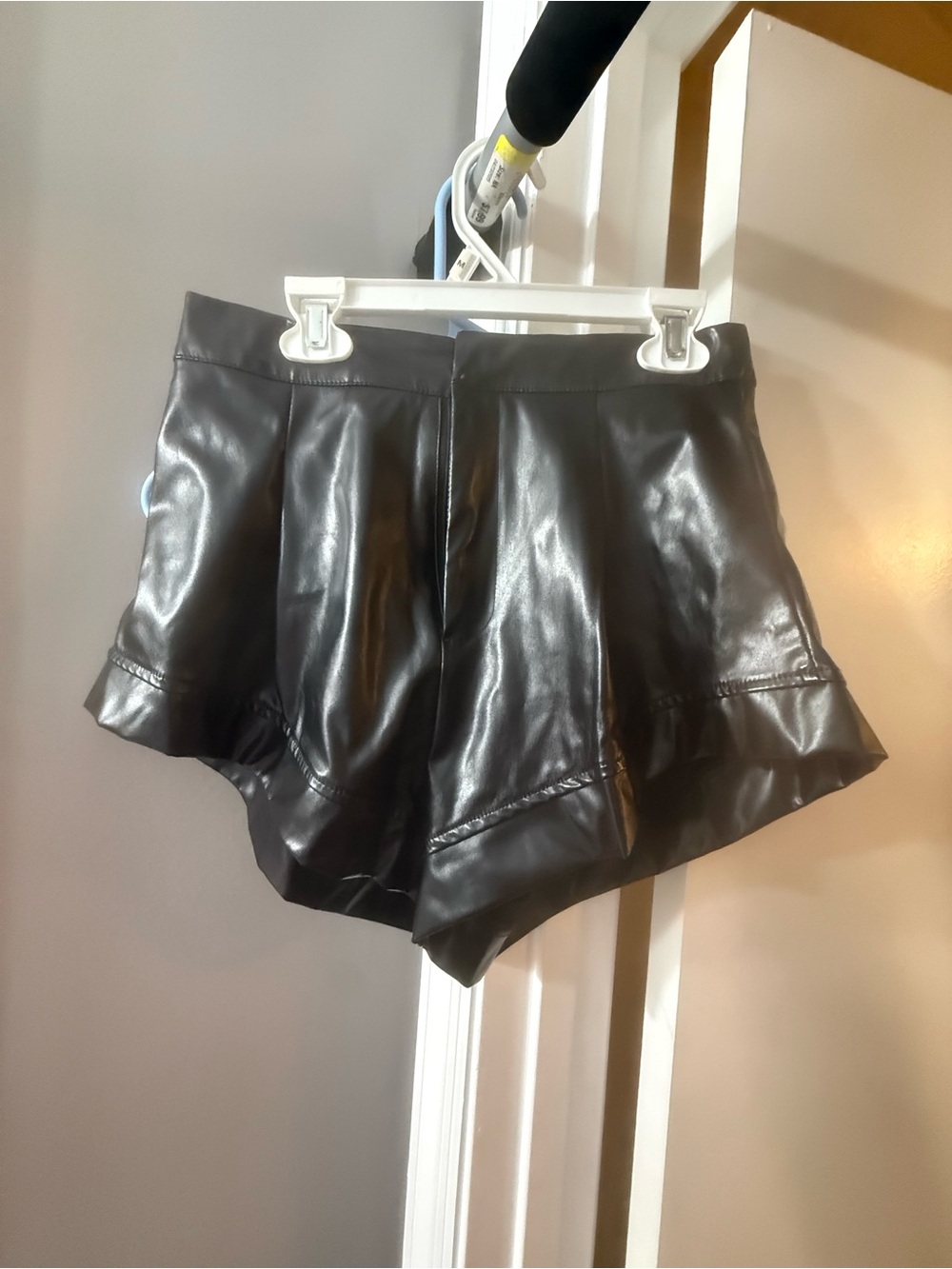 SHEIN Black High-Waist Faux Leather Ruffle Hem Shorts